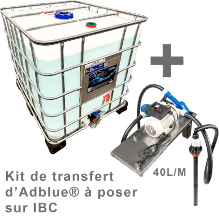 IBC ADBLUE® 1000L + Kit de transfert AUS32 / AdBlue® 370W-40L/M, posé sur l'IBC