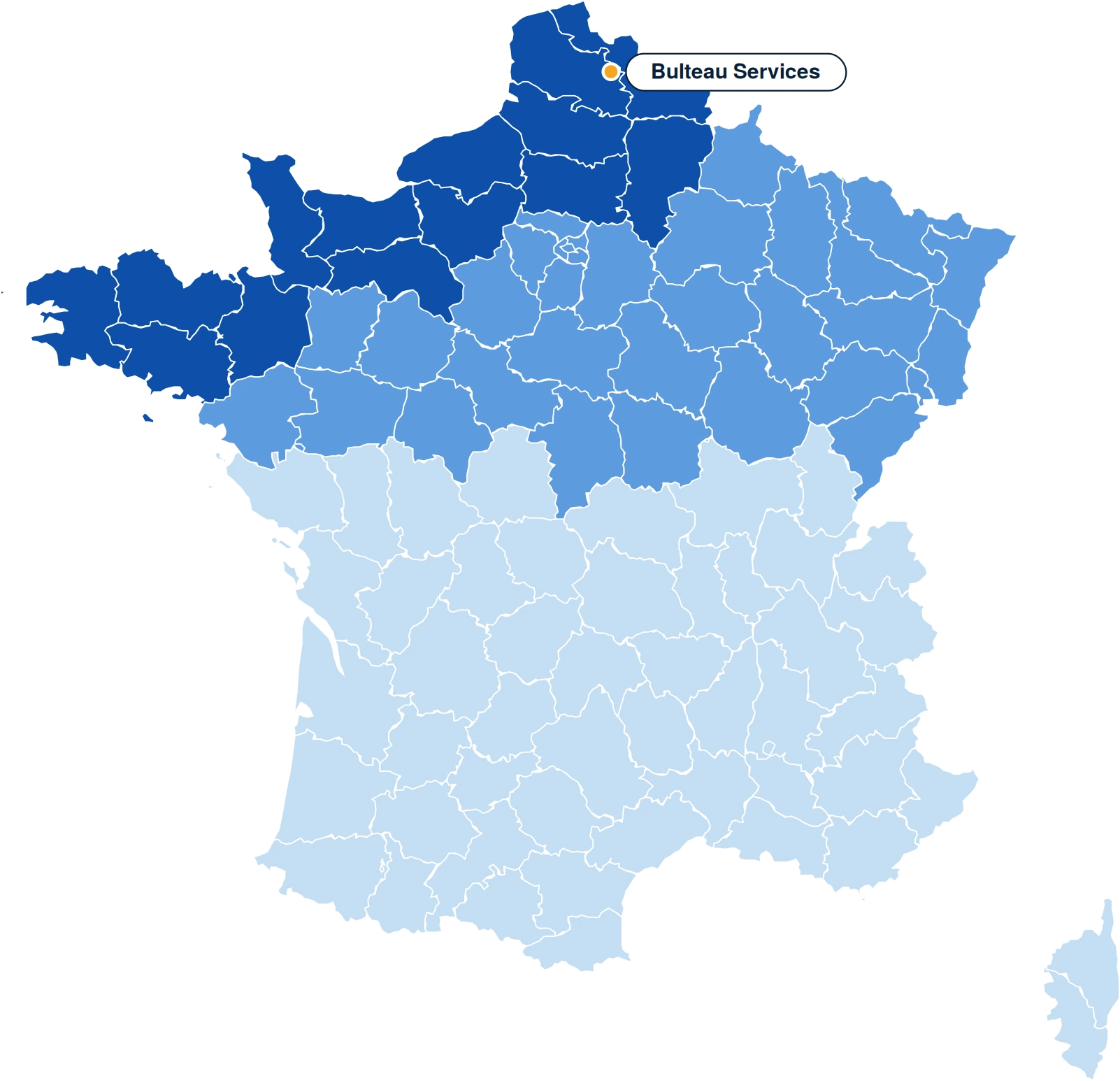 Carte des zones de livraison d’AdBlue en vrac par camion citerne de Bulteau Services : toute la France est desservie, avec un tarif adapté selon l’éloignement