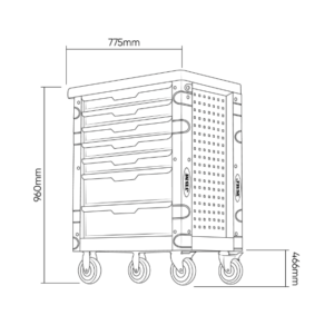 Dimensions de la servante d'atelier 7 tiroirs : 775 x 466 x 960 mm
